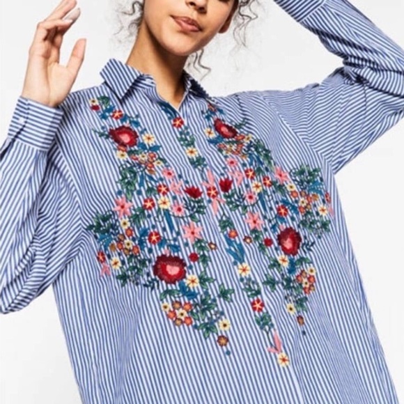 floral embroidered zara button down! - Picture 3 of 4